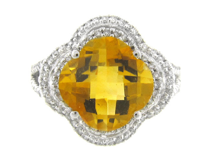 14KT W/GOLD,  RD 0.52CTW, CTR - CLOVER CITRINE 3.10CT
