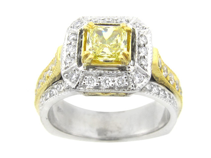 14KT TWO-TONE GOLD, RD 0.74CTW, CTR - RAD FY 0.62CT