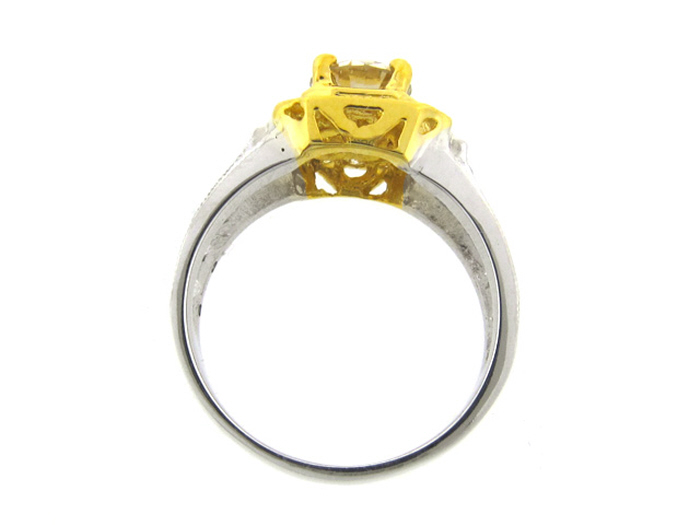 14KT TWO-TONE GOLD,  RD 1.17CTW, CTR CHAMPAGNE 1.03CT