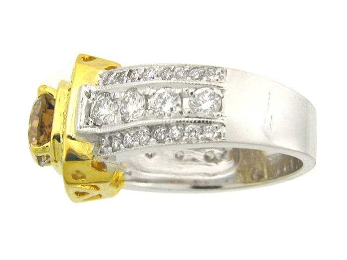 14KT TWO-TONE GOLD, RD 1.17CTW, CTR - CHAMPAGNE 1.34CT