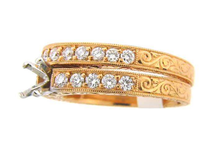 14KT R/GOLD TWO PIECE SET, RD 0.83CTW