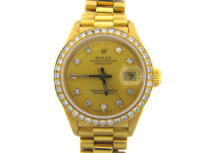 LADY'S 18KT Y/GOLD PRESIDENTIAL ROLEX with DIAMOND BEZEL & DIAL