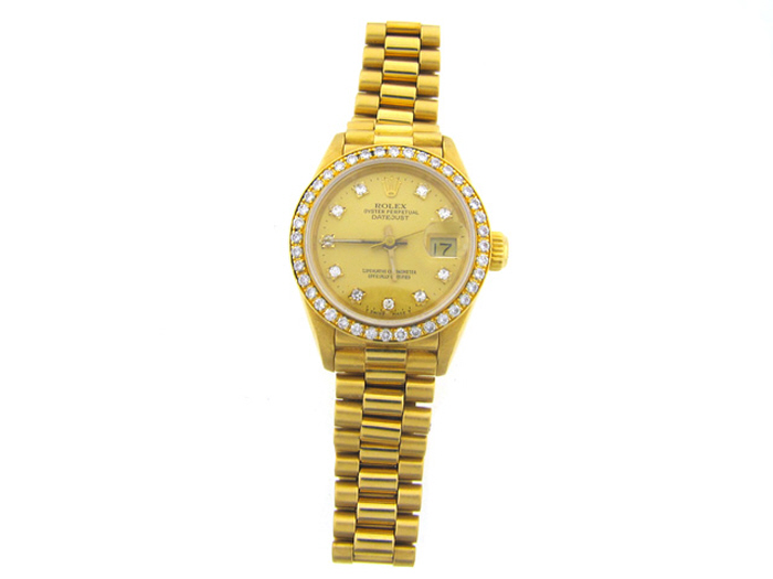 LADY'S 18KT Y/GOLD PRESIDENTIAL ROLEX with DIAMOND BEZEL & DIAL
